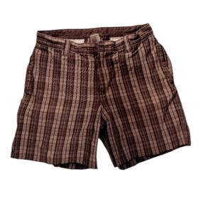 The North Face ~ Brown Plaid Flat Front Upcycled Shorts (Waist 34)